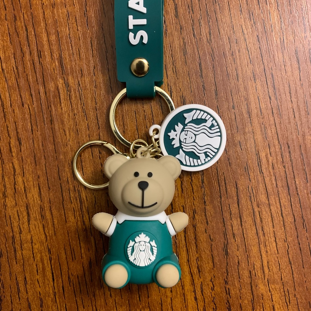 Starbucks Bearista Keychain with Green and Gold Accents